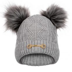Czapka zimowa Equestrian Queen Ayla 24AW damska z dwoma pomponami. Brązowe czapki zimowe damskie EQUESTRIAN QUEEN. Za 106.99 zł.
