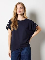 Apricot Koszulka w kolorze granatowym rozmiar: L. Niebieskie bluzki damskie Apricot, l, z aplikacjami, z asymetrycznym kołnierzem. Za 62.03 zł.