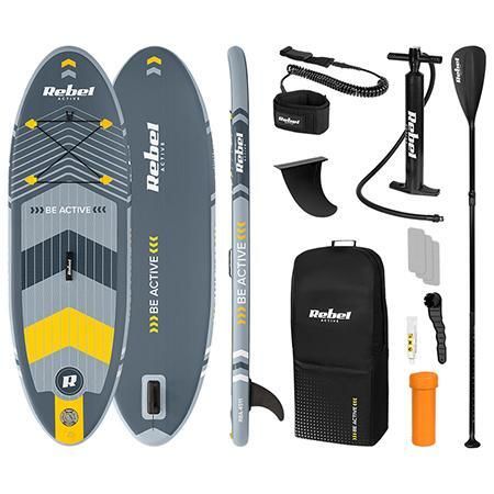 Deska SUP pompowana do pływania 244 cm wiosło Rebel zestaw pompka plecak. Szare plecaki damskie REBEL, bez wzorów, z materiału. Za 579.00 zł.