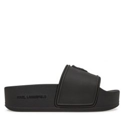 Klapki KARL LAGERFELD. Czarne klapki damskie Karl Lagerfeld, bez wzorów, bez obcasa. Za 389.99 zł.