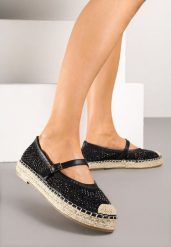 Czarne Espadryle Ozdobione Plecionką i Ażurową Cholewką Rinelona. Czarne espadryle damskie Renee, w ażurowe wzory, bez obcasa. Za 69.99 zł.