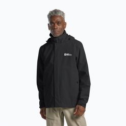 Kurtka przeciwdeszczowa męska Jack Wolfskin Trailtime 2L. Czarne kurtki outdoor męskie Jack Wolfskin, l, bez wzorów, z materiału, bez kaptura. Za 449.99 zł.