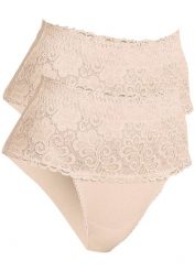 Figi shape (2 pary), silny stopień modelowania sylwetki. Brązowe figi damskie bonprix, bez wzorów, z koronki. Za 74.99 zł.