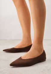 Brązowe Balerinki z Imitacji Zamszu z Noskiem w Szpic Egynome. Brązowe baleriny damskie Born2be, bez wzorów, z jeansu, bez obcasa. Za 79.99 zł.