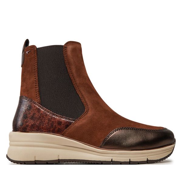 Botki Tamaris. Brązowe botki damskie Tamaris, bez obcasa, na koturnie, bez zapięcia. Za 319.99 zł.