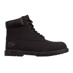 Buty Lotto Maemoore Mid 2400350U 1111 czarne. Czarne buty trekkingowe męskie z gumy, bez zapięcia. Za 227.70 zł.