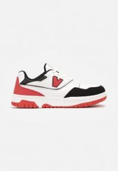 Biało-Czerwone Sznurowane Buty Sportowe z Ozdobną Naszywką Meraline. Białe buty sportowe na co dzień męskie Born2be, z jeansu, bez zapięcia. Za 139.99 zł.