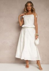 Biała Rozkloszowana Spódnica z Bawełny z Haftowanymi Detalami Tolanisse. Białe spódniczki damskie Renee, l, bez wzorów, z bawełny, eleganckie, maxi, rozkloszowane. Za 89.99 zł.