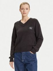 Calvin Klein Jeans Sweter LV047D352G Czarny Regular Fit. Czarne swetry klasyczne damskie Calvin Klein Jeans, xxl, z bawełny, bez kołnierzyka. Za 259.99 zł.