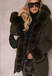 Ciemnozielona Kurtka Parka ze Ściągaczem i Kapturem z Futerkiem Bellad. Zielone kurtki damskie Renee, l, z aplikacjami. Za 349.99 zł.