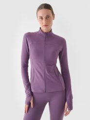 4F Bluza treningowa slim szybkoschnąca damska - fioletowa XS. Fioletowe bluzy bez kaptura damskie 4f, xs, bez wzorów, z dzianiny, bez kaptura. Za 99.99 zł.