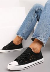 Czarne Trampki z Krótką Ażurową Cholewką Paerina. Czarne trampki i tenisówki damskie Renee, w ażurowe wzory, z jeansu. Za 39.99 zł.