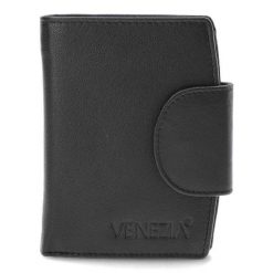 Czarny Stylowy Portfel Damski Venezia z Blokadą RFID. Czarne portfele damskie Venezia, bez wzorów, ze skóry. Za 129.00 zł.