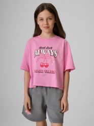 4F T-shirt boxy z nadrukiem dziewczęcy - różowy 122/128 (6-8 lat). Czerwone koszulki dziewczęce 4f, bez wzorów, z bawełny, bez ramiączek. Za 49.99 zł.