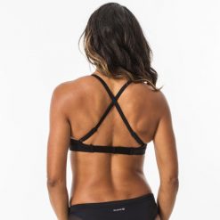 Góra kostiumu kąpielowego surfingowego damska Olaian Elise. Czarne bikini damskie Decathlon, w ażurowe wzory. Za 44.99 zł.