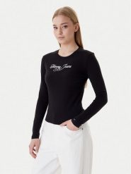 Tommy Jeans Bluzka Essential DW0DW21844 Czarny Regular Fit. Czarne bluzki damskie Tommy Jeans, m, bez wzorów, z bawełny, bez kołnierzyka, bez ramiączek. Za 149.99 zł.