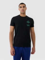 4F T-shirt regular z nadrukiem męski - czarny XL. Czarne t-shirty męskie 4f, m, bez wzorów, z bawełny, bez kołnierzyka. Za 69.99 zł.