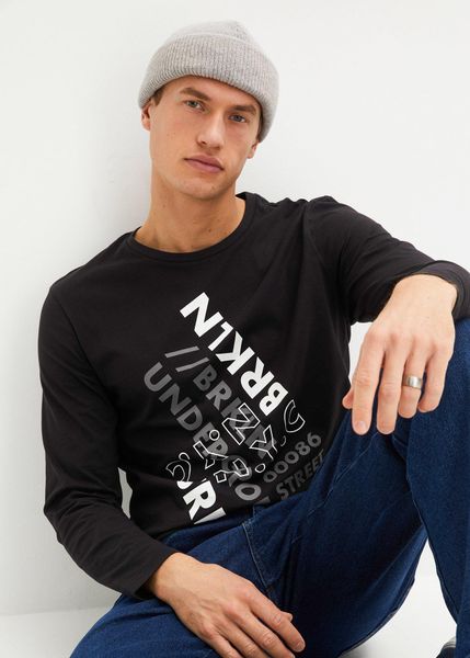 Bluzka z długim rękawem z czystej bawełny organicznej. Czarne koszulki męskie z długim rękawem bonprix, m, z bawełny. Za 64.99 zł.