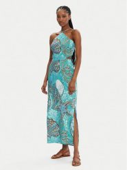 Seafolly Sukienka letnia La Mer 55423-DR Turkusowy Regular Fit. Niebieskie sukienki damskie Seafolly, na lato, l, bez wzorów, ze lnu, bez kołnierzyka, bez ramiączek. Za 479.99 zł.