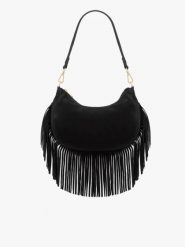 Czarna torebka boho z frędzlami. Czarne torebki klasyczne damskie Brawo sp. z o.o., bez wzorów, z jeansu, bez dodatków. W wyprzedaży za 161.99 zł.