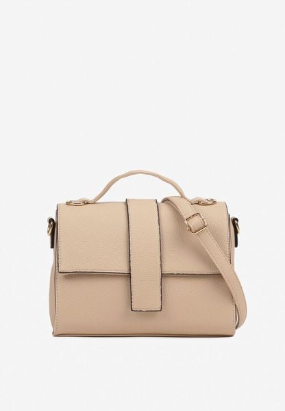 Beżowa Torebka w Stylu Listonoszki z Ozdobną Klapą Efathrina. Brązowe torebki klasyczne damskie Born2be, bez wzorów, z jeansu, bez dodatków. Za 89.99 zł.