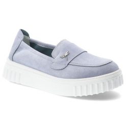 Półbuty damskie Vinceza, cholewka ze skóry naturalnej zamszowej wsuwany fason z ozdobnym elementem, niebieskie, 93218. Niebieskie półbuty damskie VINCEZA, z aplikacjami, ze skóry, eleganckie, bez obcasa. Za 169.00 zł.