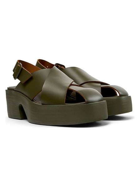 Camper Skórzane sandały "Billie" w kolorze khaki na obcasie rozmiar: 40. Brązowe sandały damskie Camper, bez wzorów, bez obcasa, na koturnie. Za 333.03 zł.