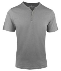 T-Shirt z Dekoltem na Guziki -Pako Jeans- Lekko Melanżowa, Popielata Tkanina. Szare t-shirty męskie Pako Jeans, l, bez wzorów, z bawełny, bez kołnierzyka. Za 69.00 zł.
