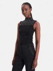 Fracomina Bluzka FR26WT4005K506R9 Czarny Slim Fit. Czarne bluzki damskie Fracomina, m, bez wzorów, z wiskozy, bez kołnierzyka, bez ramiączek. Za 309.99 zł.