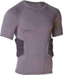 Futbol amerykański - koszulka z wszytymi żebrami - krótki rękaw. Szare t-shirty damskie MM, xl, bez wzorów, z materiału, bez kołnierzyka. Za 345.38 zł.