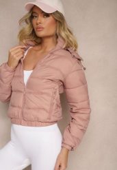 Ciemnoróżowa Kurtka z Odpinanym Kapturem Ozdobiona Pikowaniem Jolvesa. Czerwone kurtki damskie Renee, m, bez wzorów, z jeansu. Za 159.99 zł.