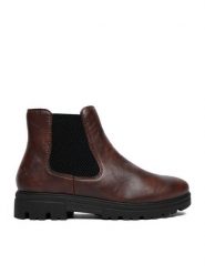 Rieker Botki CEO-43072-22 Brązowy. Brązowe botki damskie Rieker, ze skóry, bez obcasa, na płaskiej podeszwie, bez zapięcia. Za 369.99 zł.