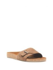 Comfortfusse Skórzane klapki w kolorze jasnobrązowym rozmiar: 38. Brązowe klapki damskie Comfortfusse, bez wzorów, z nubiku, bez obcasa. Za 249.95 zł.