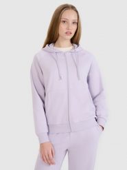 4F Bluza dresowa rozpinana z kapturem damska - fioletowa XXL. Fioletowe bluzy z kapturem damskie 4f, xs, z bawełny. W wyprzedaży za 149.99 zł.