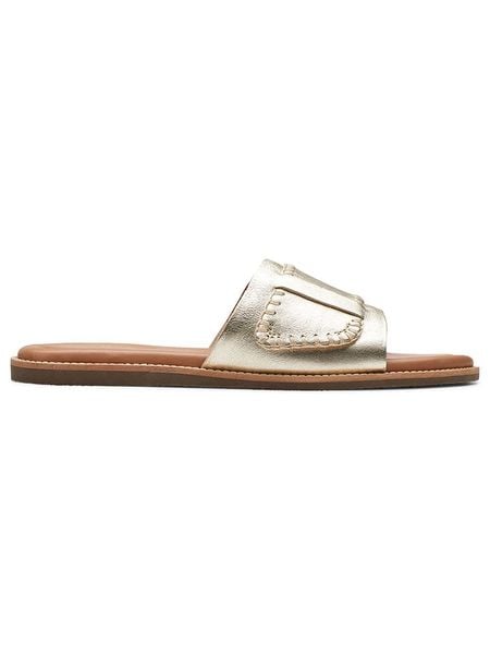 Clarks Skórzane klapki "Maritime Mule" w kolorze złotym rozmiar: 39,5. Żółte klapki damskie Clarks, bez wzorów, bez obcasa. Za 139.87 zł.