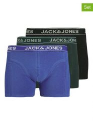 Jack & Jones Bokserki (3 pary) w kolorze niebiesko-czarno-zielonym rozmiar: S. Czarne bokserki męskie Jack & Jones, bez wzorów, z bawełny. Za 74.11 zł.