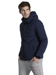 Leone 1947 Apparel Męska kurtka z kapturem Urban. Niebieskie kurtki męskie LEONE 1947 APPAREL, na zimę, l, z aplikacjami, z puchu, z kapturem. Za 252.56 zł.