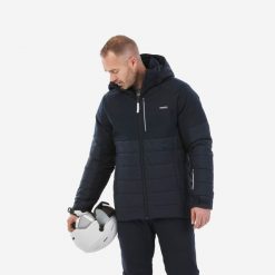 Kurtka narciarska męska Wedze 100 Warm. Niebieskie kurtki męskie WED'ZE, m, bez wzorów, z materiału, bez kaptura, narciarskie. Za 369.99 zł.