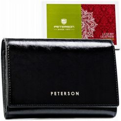 Portfel skórzany Peterson PTN PL-445 czarny. Czarne portfele damskie Peterson, bez wzorów, ze skóry. Za 129.00 zł.