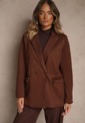 Brązowa Pudełkowa Marynarka z Usztywnioną Linią Ramion Rillie. Brązowe marynarki i żakiety damskie Renee, l, bez wzorów, z jeansu, eleganckie. Za 169.99 zł.