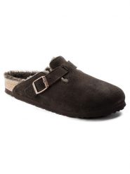 Birkenstock Skórzane klapki "Boston" w kolorze brązowym rozmiar: 36. Brązowe klapki damskie Birkenstock, bez wzorów, z wełny, bez obcasa. Za 711.60 zł.