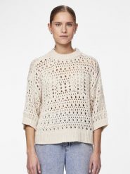 Pieces Sweter "Masha" w kolorze beżowym rozmiar: L. Brązowe swetry klasyczne damskie Pieces, l, z bawełny, bez kołnierzyka. Za 61.46 zł.