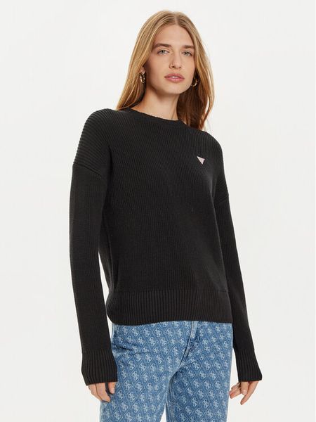 Guess Jeans Sweter W4BR08 Z3HM1 Czarny Regular Fit. Czarne swetry klasyczne damskie Guess Jeans, s, z bawełny, bez kołnierzyka. Za 257.99 zł.