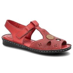 Czerwone Sandały Lanqier Wygodne Skórzane Buty. Czerwone sandały damskie Lanqier, bez wzorów, bez obcasa. Za 149.00 zł.