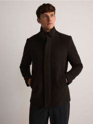 Kurtka z wełną - brązowy. Brązowe kurtki męskie Reserved, l, bez wzorów, z dzianiny, bez kaptura. W wyprzedaży za 79.99 zł.