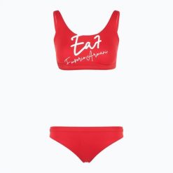 Strój kąpielowy dwuczęściowy damski EA7 Emporio Armani Maxi Logo Bikini Top. Czerwone bikini damskie EA7 Emporio Armani, bez wzorów. Za 275.99 zł.