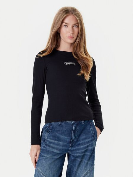 Guess Jeans Bluzka W5YP38 KA0H1 Czarny Slim Fit. Czarne bluzki damskie Guess Jeans, m, z aplikacjami, z bawełny, bez ramiączek. Za 129.99 zł.