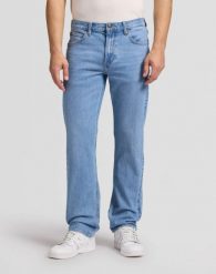SPODNIE MĘSKIE LEE WEST FROSTED INDIGO 112386555. Niebieskie spodnie materiałowe męskie Lee, bez wzorów, z jeansu. Za 269.99 zł.