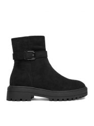 DeeZee Botki HX22020-2 Czarny. Czarne botki damskie DeeZee, z materiału, bez obcasa, na płaskiej podeszwie, bez zapięcia. Za 189.99 zł.