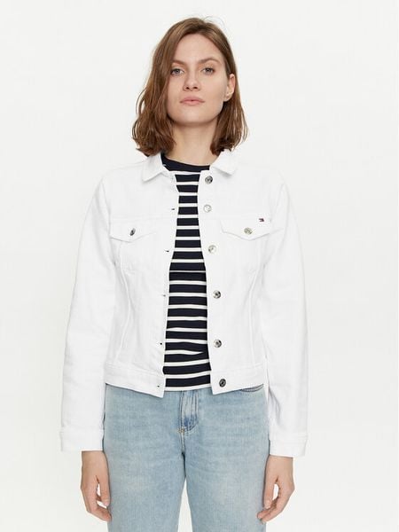Tommy Hilfiger Kurtka jeansowa WW0WW41336 Biały Regular Fit. Białe kurtki damskie Tommy Hilfiger, bez wzorów, z bawełny, bez kaptura. Za 379.99 zł.